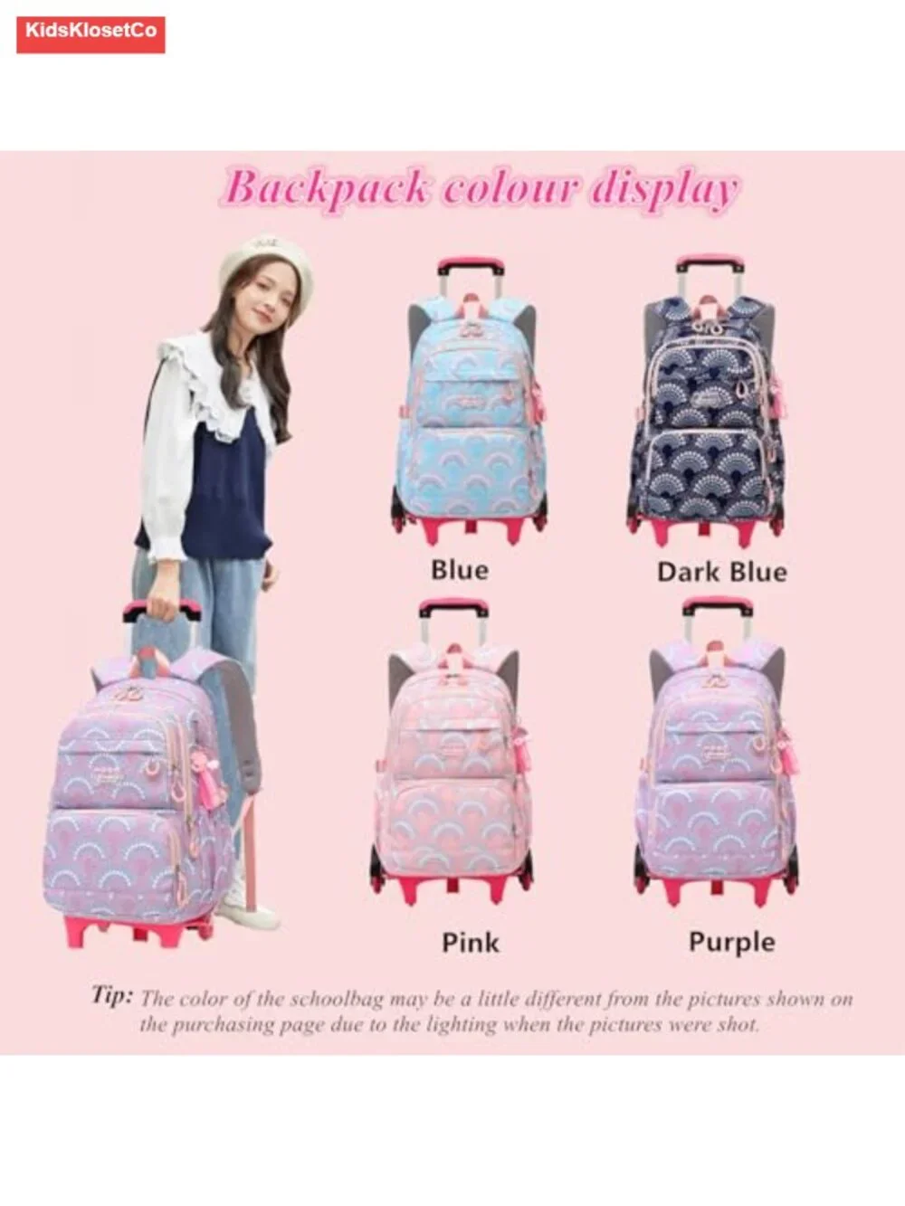 Rolling Backpack for Kids with Wheels, Nylon, Elementary School Trolley Bag